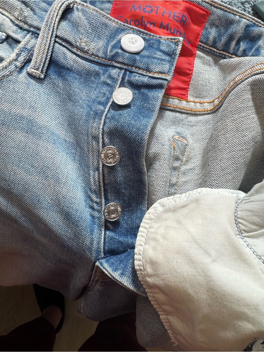Mother Denim x Carolyn Murphy Patchwork Tomcat Ankle Undone Hem in New Hobbies - Picture 11 of 11